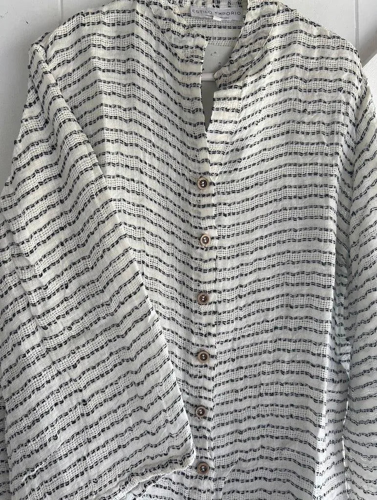 Alemais Sustainable Florence-Shirt close up worn by model LUXAMORE