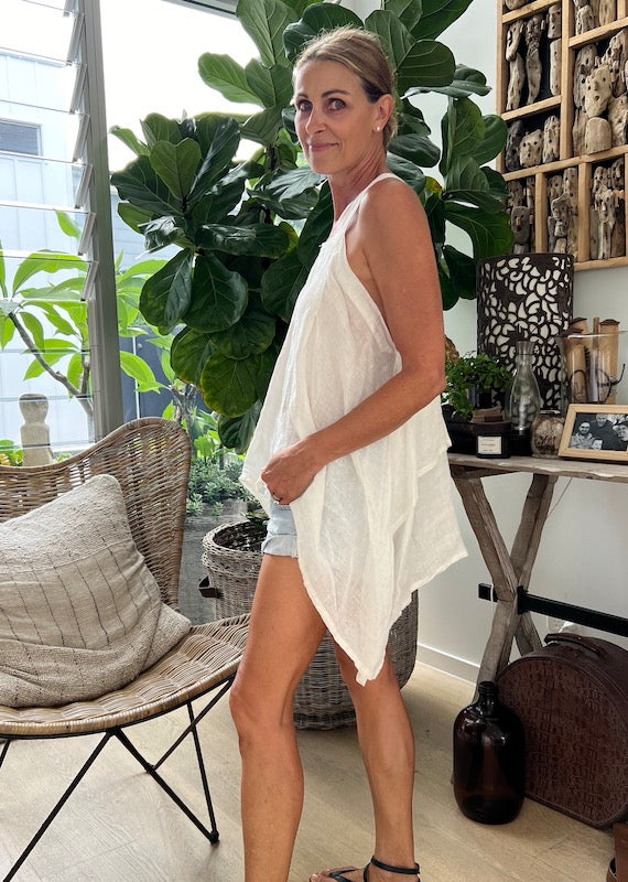 Estilo Emporio Aquilita Top - Ceilo Stripe - LUXAMORE -Tops-Estilo Emporio Aquilita Top features square cut front with straps that meet at V in the back for a breezy, relaxed fit. Shop Estilo Emporio Tops at Luxamore.