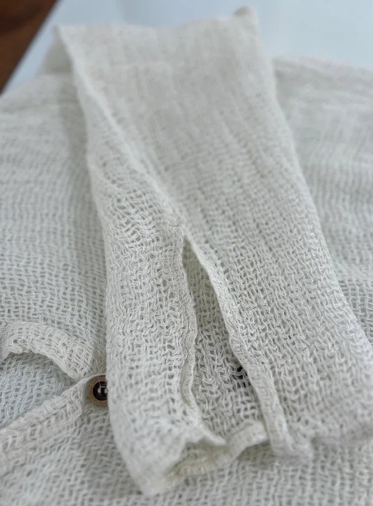 Alemais Sustainable Florence-Shirt close up worn by model LUXAMORE