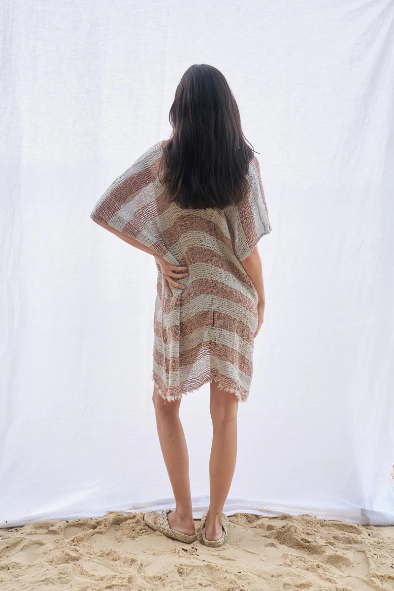 Woman Wearing Estilo Emporio Cuadra Top + Dress Pescatore Sky Blue Chocolate - Dress LUXAMORE