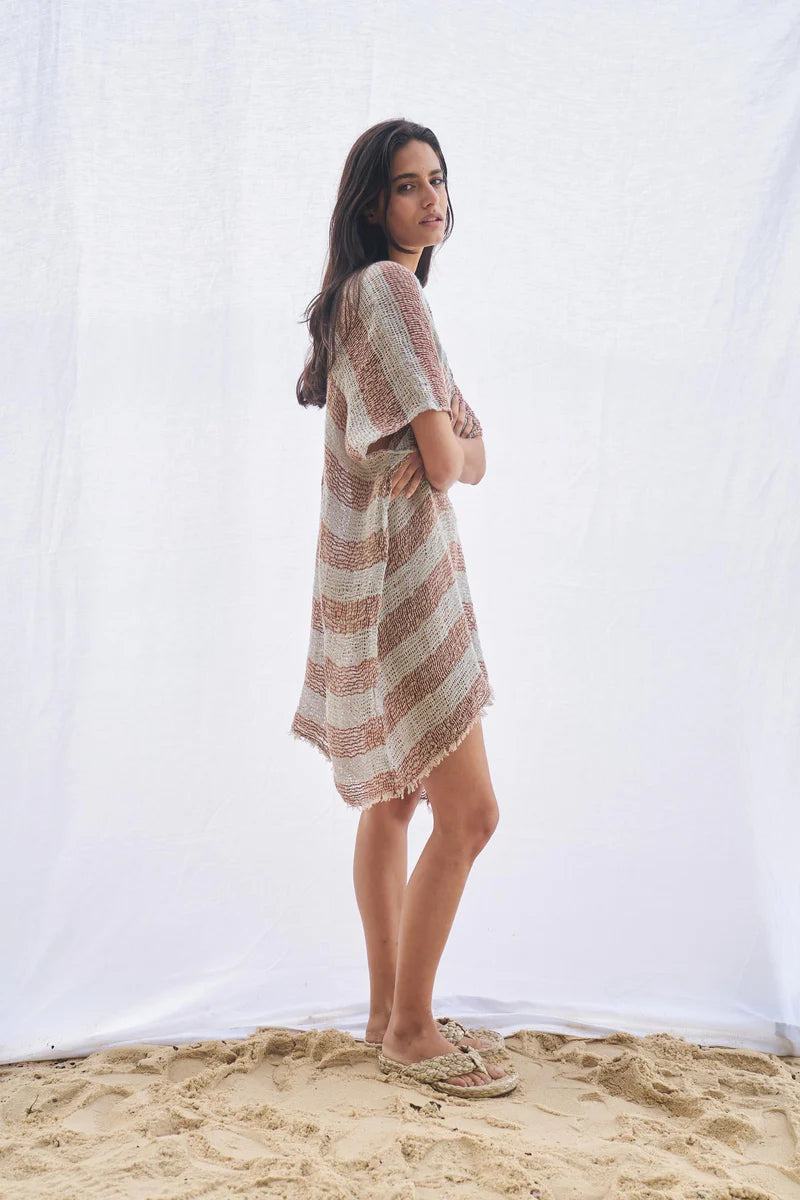 Woman Wearing Estilo Emporio Cuadra Top + Dress Pescatore Sky Blue Chocolate - Dress LUXAMORE