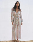 Woman Wearing Estilo Emporio El Manto Stripe Dress + Duster - Dress LUXAMORE