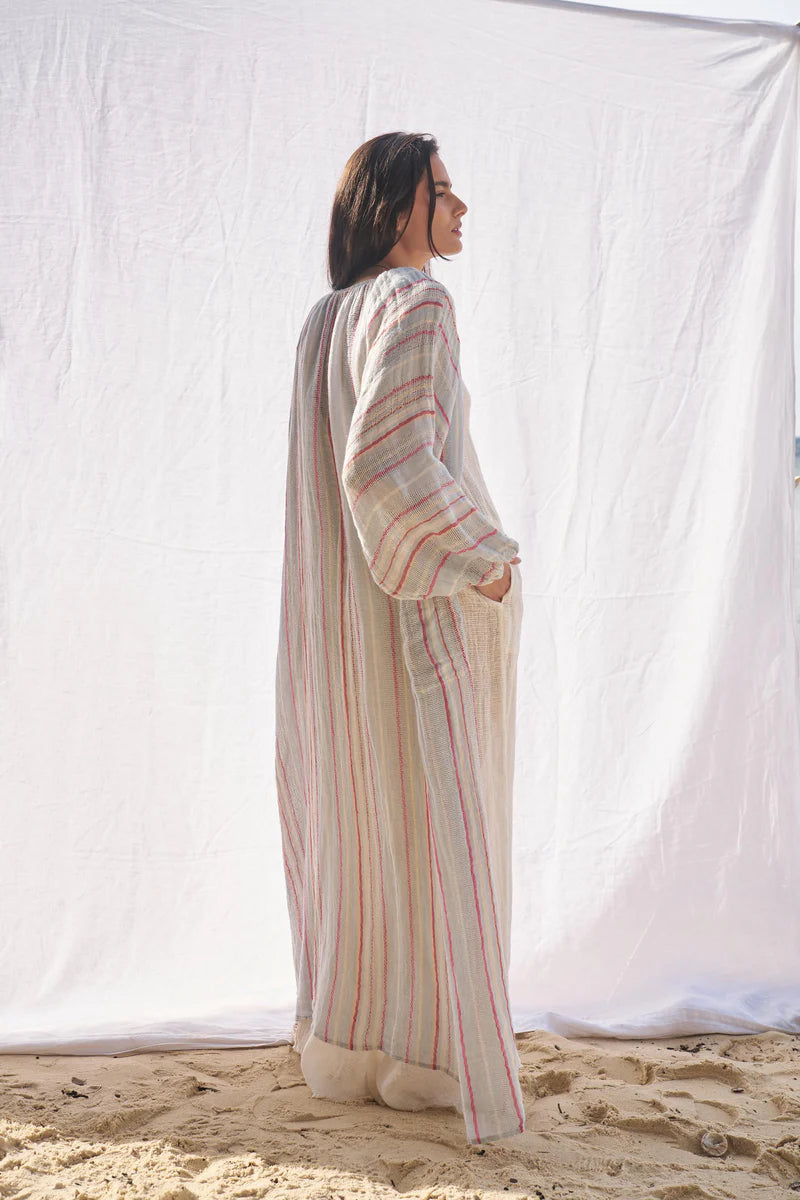 Woman Wearing Estilo Emporio El Manto Stripe Dress + Duster - Dress LUXAMORE