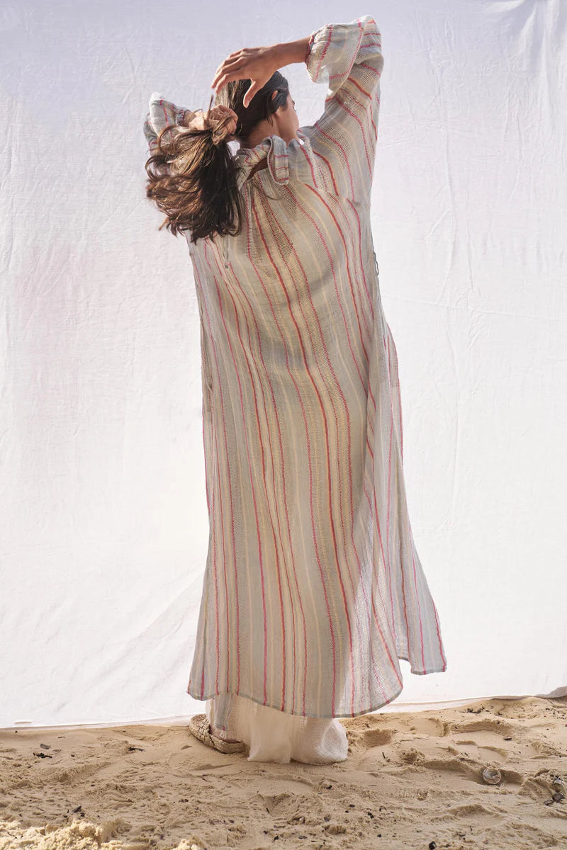 Woman Wearing Estilo Emporio El Manto Stripe Dress + Duster - Dress LUXAMORE