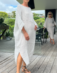 Woman Wearing Estilo Emporio Nebbilio Linen Dress - Binario - Dress LUXAMORE
