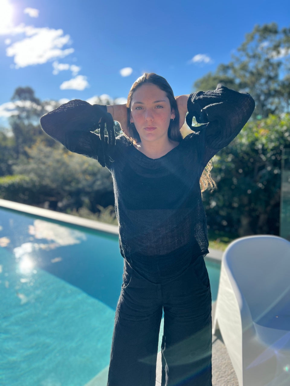 Woman Wearing Estilo Emporio Stevie Top - Black - Tops LUXAMORE