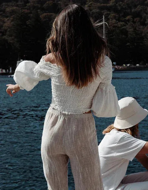 Estilo Emporio Gidget Top worn by model in natural setting LUXAMORE 