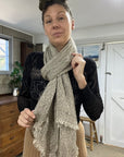 Woman Wearing Estilo Emporio Grand Scarf - Pescatore Natural Chocolate - Scarf LUXAMORE