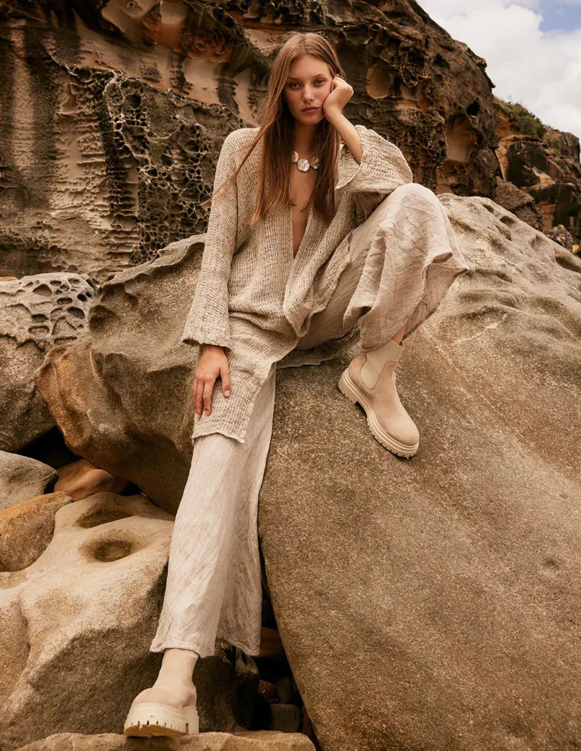 Alemais Sustainable Florence-Shirt close up worn by model LUXAMORE