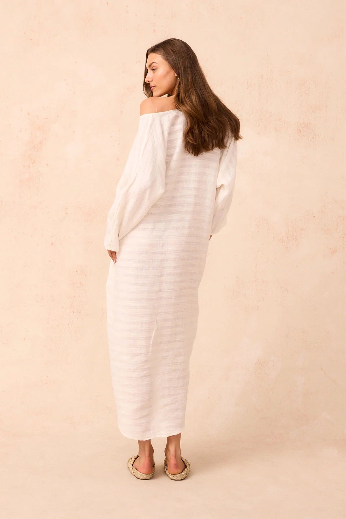 women wearing Exclusive Estilo Emporio Neve Dress - Rete Taupe Dress LUXAMORE 