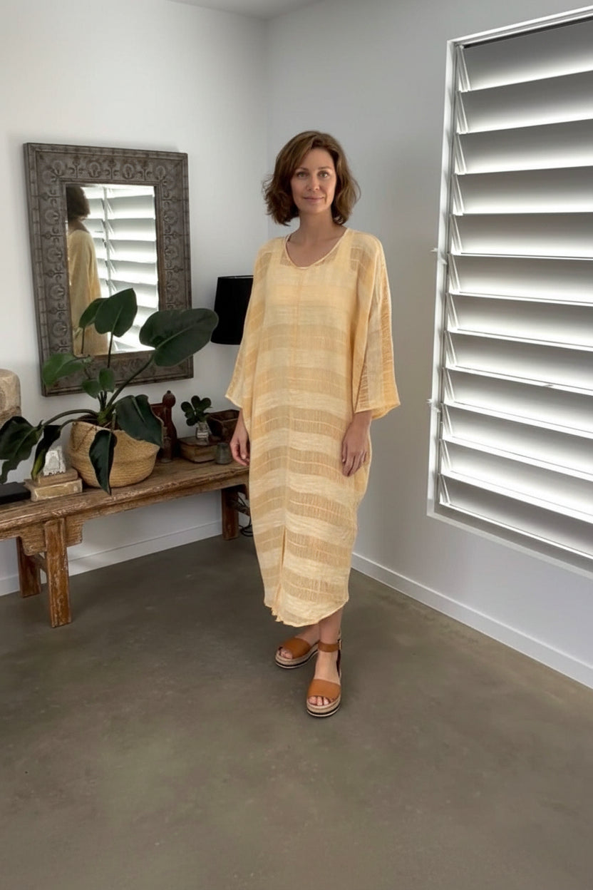 women wearing Exclusive Estilo Emporio Neve Dress - Tele Atena Yellow Dress LUXAMORE 