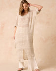 Woman Wearing Estilo Emporio Neve Linen Dress -Tela Atena Panna - Dress LUXAMORE
