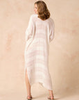 Woman Wearing Estilo Emporio Neve Linen Dress -Tela Atena Panna - Dress LUXAMORE