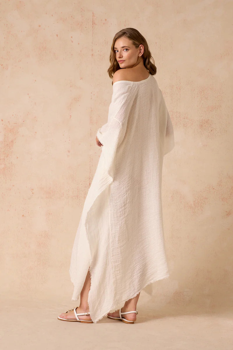 Woman Wearing Polla Maxi Dress in Exclusive Rete Anthracite - Dress LUXAMORE