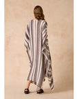 Woman Wearing Estilo Emporio Polla Maxi Kaftan Dark Chocolate Stripe - Dress LUXAMORE