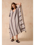 Woman Wearing Estilo Emporio Polla Maxi Kaftan Dark Chocolate Stripe - Dress LUXAMORE