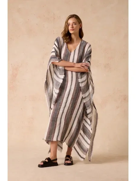 Estilo Emporio Polla Maxi Kaftan Dark Chocolate Stripe Reduced impact LUXAMORE