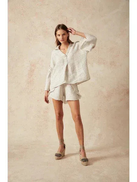 Estilo Emporio Siesta Top worn by model in natural setting LUXAMORE 