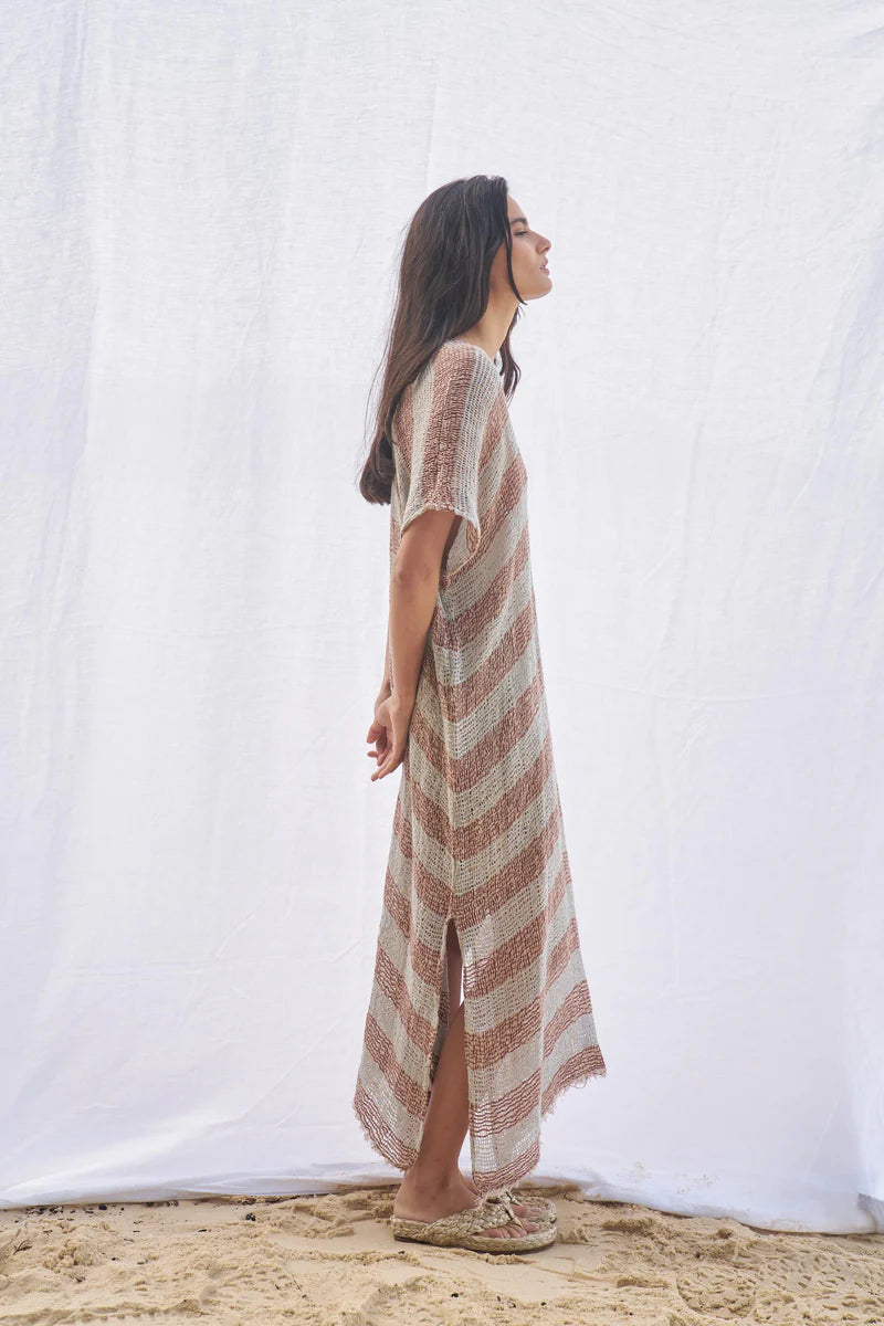 Woman Wearing Estilo Emporio Zaza Dress Sky Blue Chocolate - Dress LUXAMORE