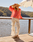 Woman Wearing Estilo Emporio Zimi Shirt - Battista Poppy Red - Top LUXAMORE