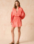 Woman Wearing Estilo Emporio Zimi Shirt - Battista Poppy Red - Top LUXAMORE