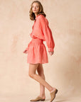 Woman Wearing Estilo Emporio Zimi Shirt - Battista Poppy Red - Top LUXAMORE