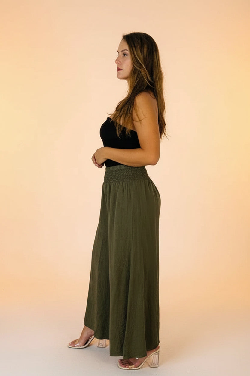 Italian Linen Wide Leg Pants Khaki - Made in Italy LUXAMORE  