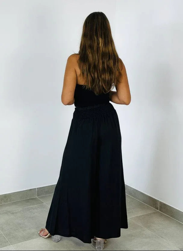 Italian Linen Wide Leg Pants Black - Made in Italy - LUXAMORE