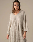 Woman Wearing La Bottega di Brunella Linen Dress VESTITO FAUSTA - Garza Egitto linen dress LUXAMORE 