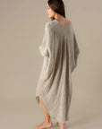 Woman Wearing La Bottega di Brunella Linen Dress VESTITO FAUSTA - Garza Egitto linen dress LUXAMORE 