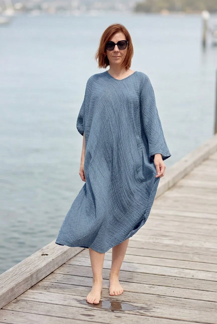 La Bottega di Brunella Linen Dress VESTITO FAUSTA - Garza Egitto Reduced impact LUXAMORE