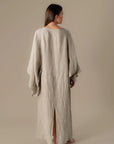 Woman Wearing La Bottega di Brunella Linen Dress VESTITO MOSE' - Battista linen dress LUXAMORE 