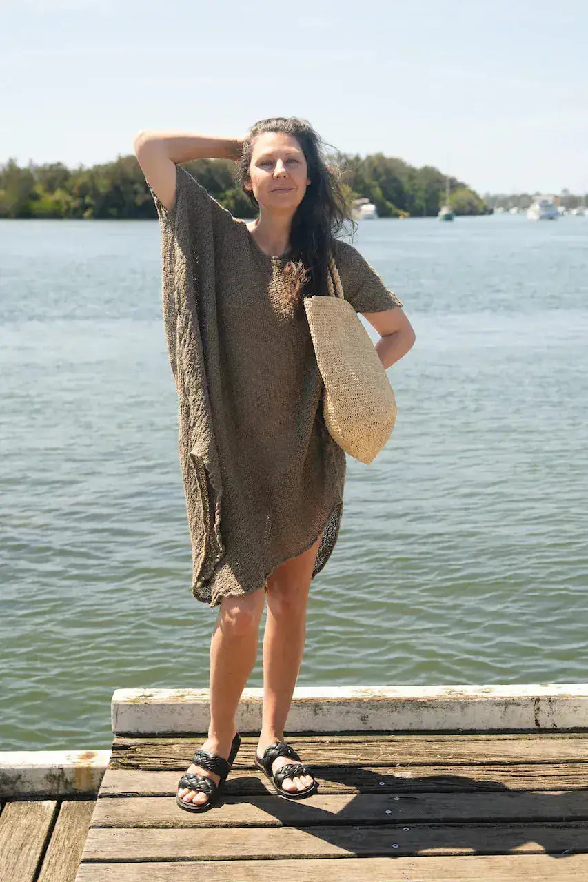 La Bottega di Brunella Linen Dress Vestito Fausta Campagna - Fossil LUXAMORE  