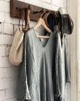 Woman Wearing La Bottega di Brunella Linen Dress Vestito Fausta Garzata - Fossil - Dress LUXAMORE