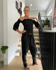 Woman Wearing La Bottega di Brunella Linen Pants Black - Pants LUXAMORE