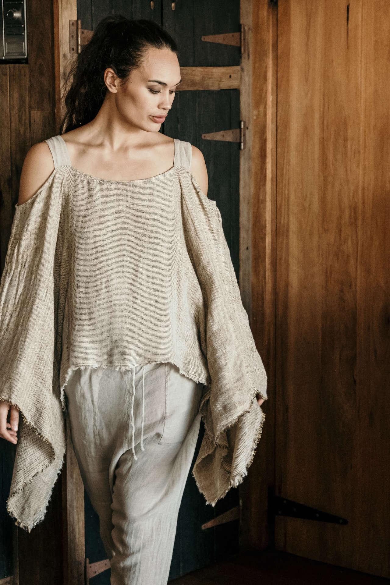 La Bottega di Brunella Pantalone Agathos Linen Pants - Fossil LUXAMORE  