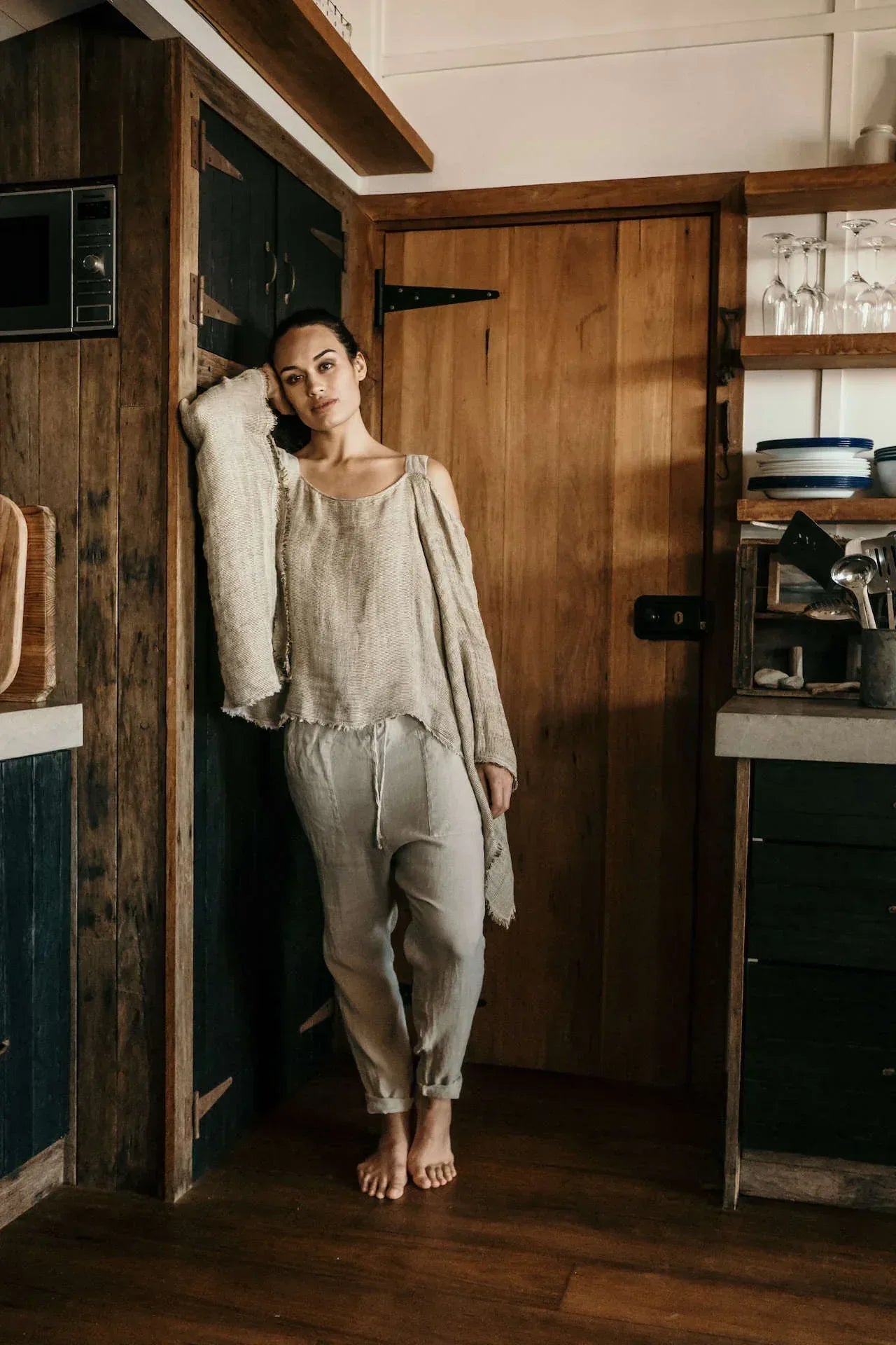 La Bottega di Brunella Pantalone Agathos Linen Pants - Fossil LUXAMORE  