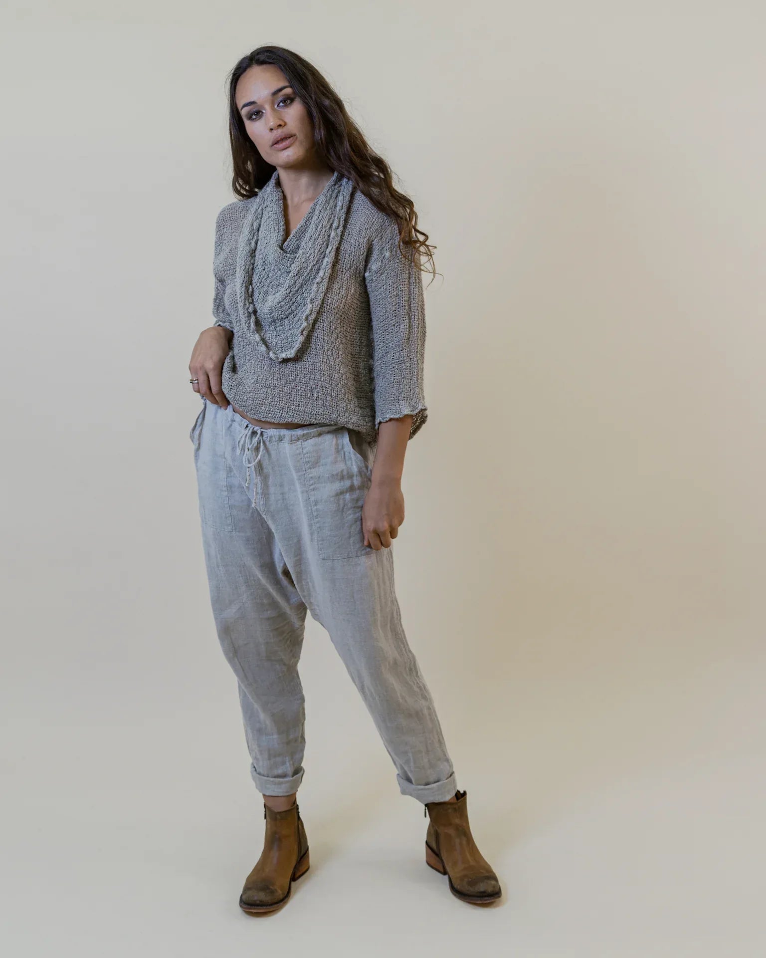 La Bottega di Brunella Pantalone Agathos Linen Pants - Fossil LUXAMORE  
