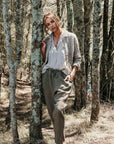 La Bottega di Brunella Pantalone Agathos Linen Pants - Fossil LUXAMORE  