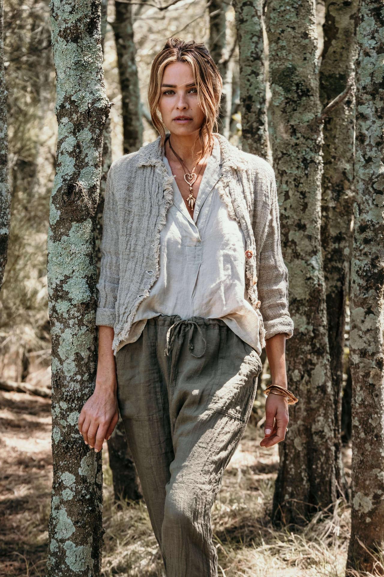 La Bottega di Brunella Pantalone Agathos Linen Pants - Fossil LUXAMORE  