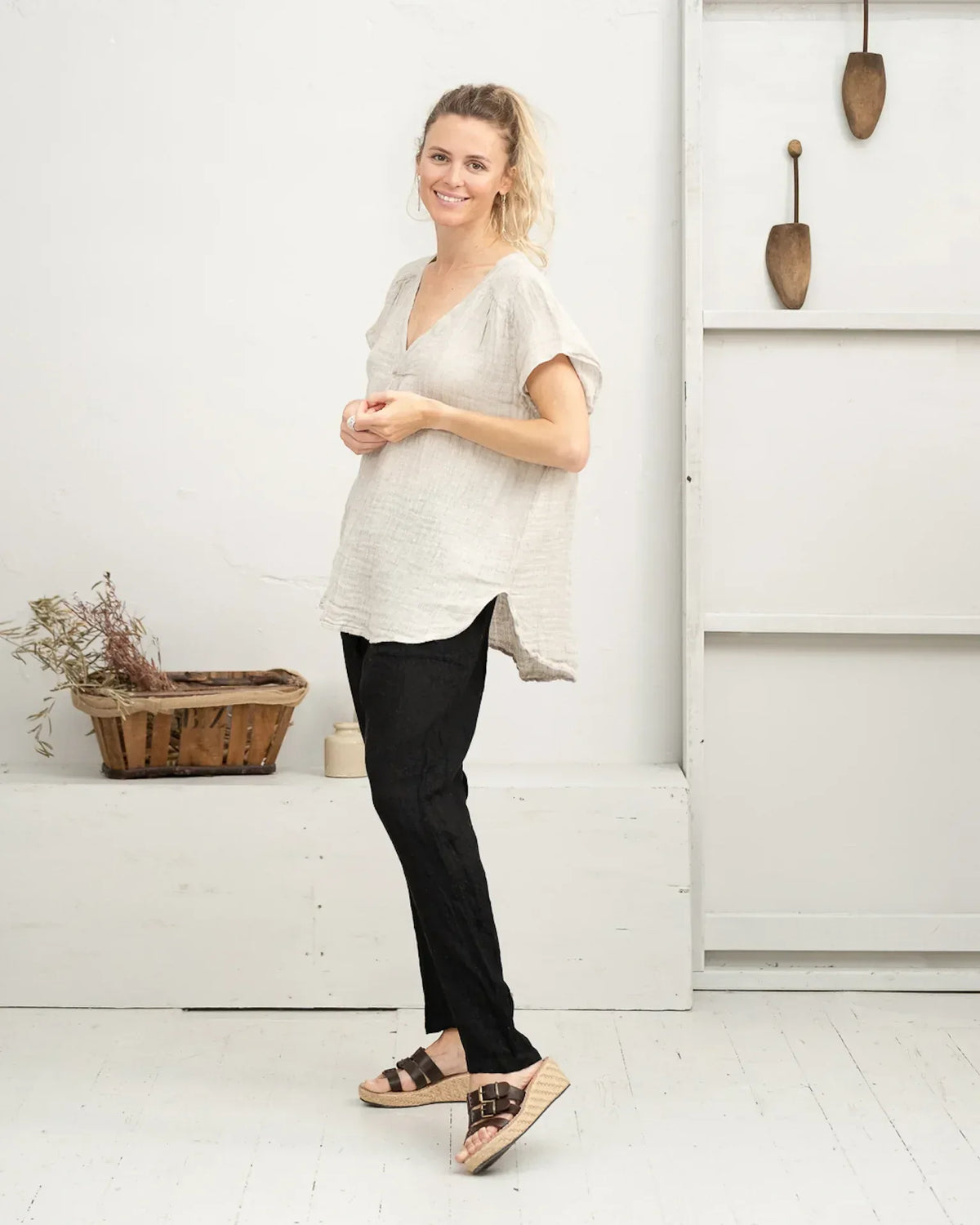 Alemais Sustainable Florence-Shirt close up worn by model LUXAMORE