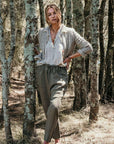 Alemais Sustainable Florence-Shirt close up worn by model LUXAMORE