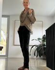 Woman Wearing La Bottega di Brunella Linen Pants Black - Pants LUXAMORE
