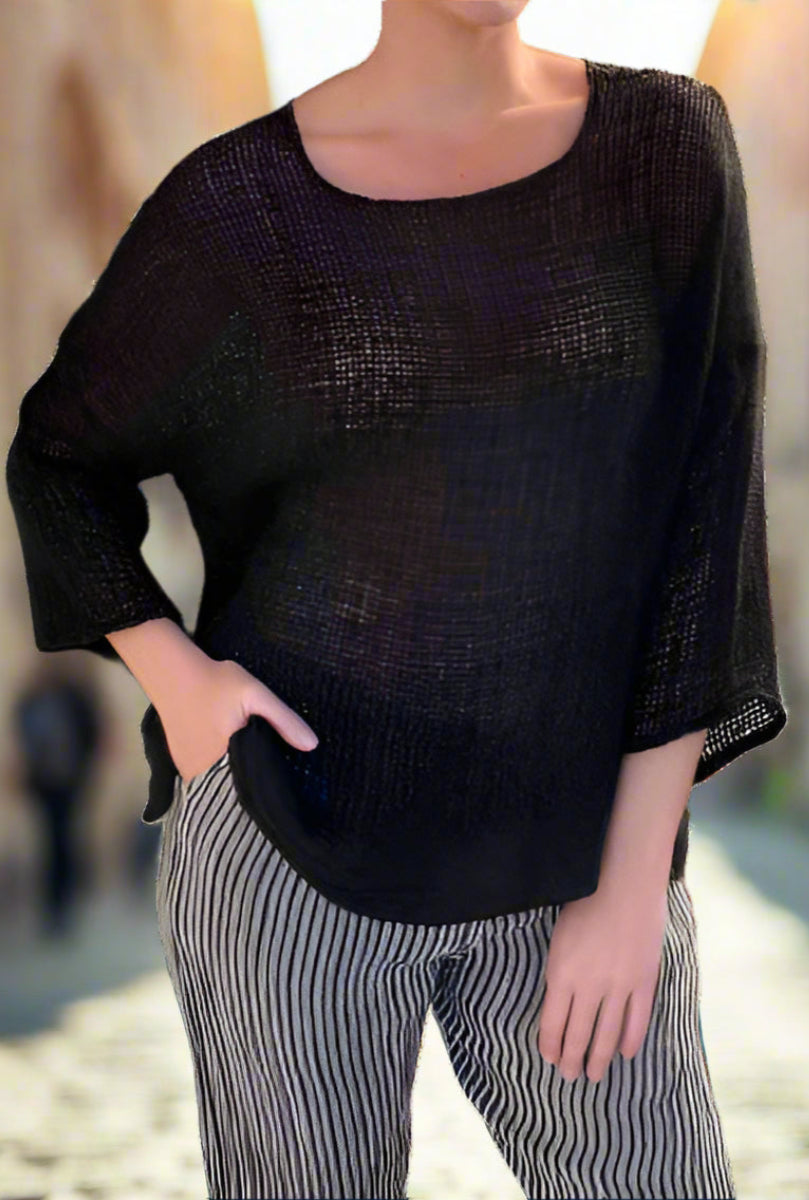 Woman Wearing La Bottega di Brunella Top Maglia Europa - Campagna Black - Tops LUXAMORE