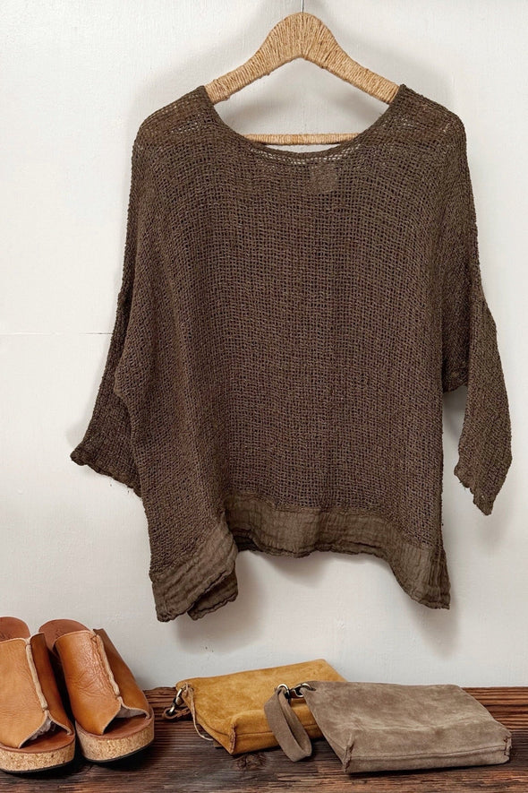 La Bottega di Brunella Top Maglia Europa - Campagna Chocolate - LUXAMORE -Tops-La Bottega di Brunella Maglia Europa Chocolate linen top garments, designed and handcrafted in Italy. Shop La Bottega di Brunella Linen Tops at Luxamore