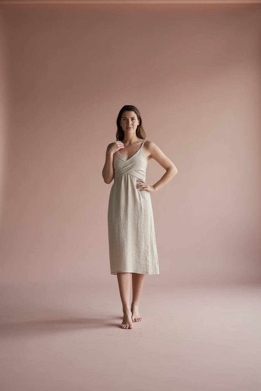 Linen Dress Cross Tie Made in Italy beige LUXAMORE  
