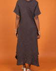 Woman Wearing Linen Dress Maxi Bias Cut Made in Italy - Khaki - One size - Dress LUXAMORE