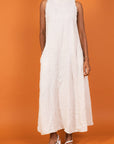 Woman Wearing Linen Dress Maxi High Collar Made in Italy - Beige - One size - Dress LUXAMORE
