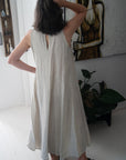 Woman Wearing Linen Dress Maxi High Collar Made in Italy - Beige - One size - Dress LUXAMORE