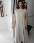 Woman Wearing Linen Dress Maxi High Collar Made in Italy - Beige - One size - Dress LUXAMORE